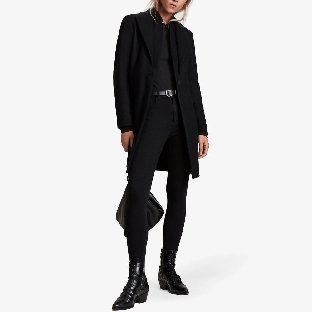 All Saints Black Coat - Lyris Recycled Wool-Cashmere Blend Coat Size 6